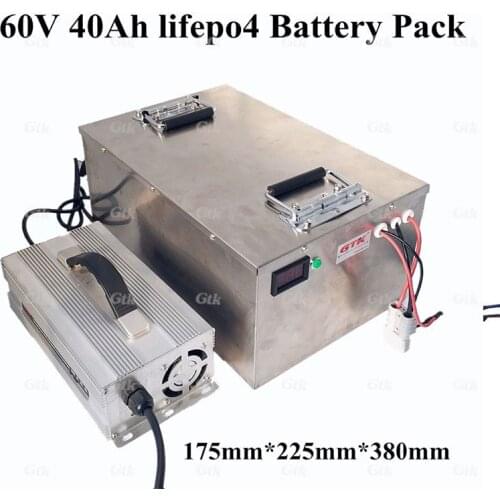 GTK 60V lifepo4 battery pack 60v 40ah steel box battery for 60v 2500w motor power electric fishing boat solar system+5A charger