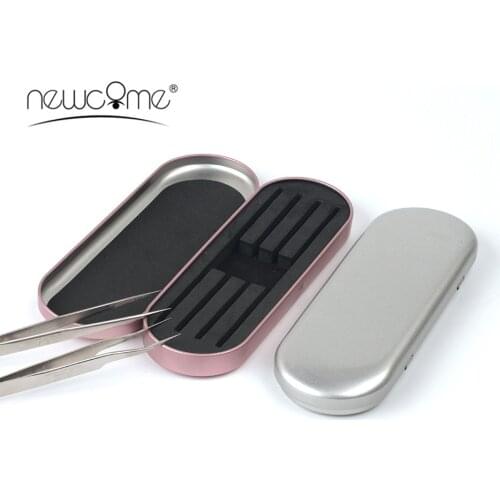 NEWCOME Eyelash Extension Tweezers Storage Box Pink/Silver Organizer Protective Box Beauty Pencil Case Makeup Tools