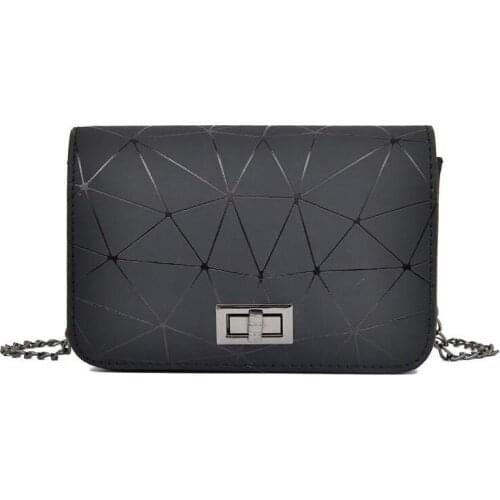 New Fashion Diamond Chain Black Purse Women Shoulder Bag Plaid Lady Mini Crossbody Bag PU Leather Lock Flap Handbag