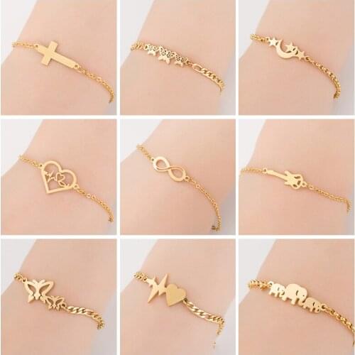 Summer Bohemian Bracelet For Women Butterfly Heart ECG Cross Guitar Elephant Moon Infinity Gold Chains Bangle Boho Jewelry