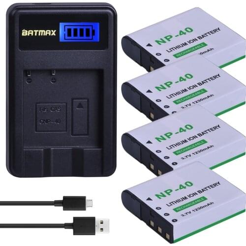 4Pcs NP-40 NP40 Camera Li-ion Battery + LCD USB Charger for Casio EX-Z400 FC100 FC150 FC160S P505 P600 P700 Z300 Z600 EX
