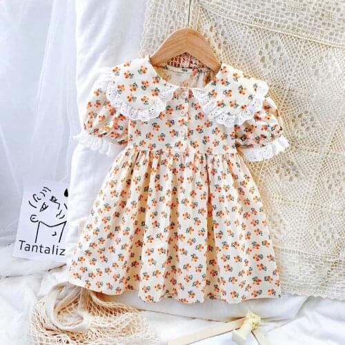 Menoea Summer Girls Baby Dresses 2021 New Kids Flowers Print Floral Flower Korean Casual Lace Ruffles Children Costumes