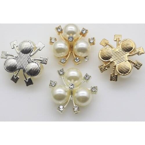 10pc 21MM Alloy Flower Pearl rhinestone buttons metal clothing decorative button Girl hair Bag buckle shoes ornament accessories
