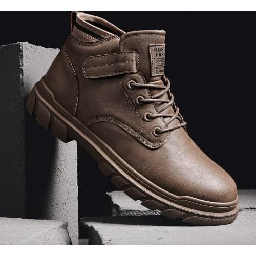 Men Ankle Martin Boots Outdoor Leather Autumn Winter Non-slip Lace Up Walk Male Casual Flats Work Shoes Fashion Comfortable