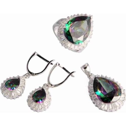 SHUNXUNZE Big Engagement Wedding jewelry sets for women dropshipping Rainbow Cubic Zirconia Rhodium Plated R710set size 6 7 8 9