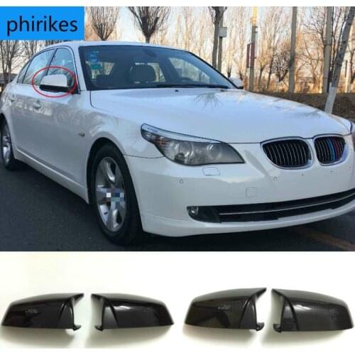 2pcs Carbon Fiber Replacement Car Ox Horn Side Rear View Mirror Cap Shell Cover Trim For BMW E60 E61 5 Series 2006-2013