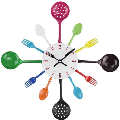 2021 New Kitchen Wall Clock Cool Design Wall Clocks Reloj Metal Spoon Spork Shape Wall Mounted Clock Horloge Murale Klock
