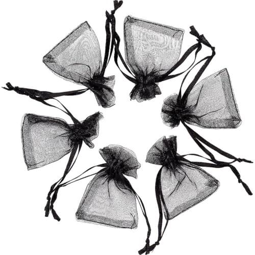 PANDAHALL 100Pcs 7x5cm Black Organza Bags Pouches For Beads Jewelry Packaging Party Gift Bags