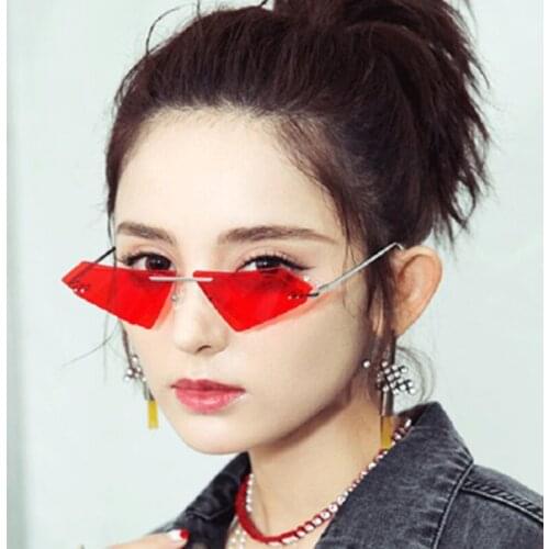 Overlap Rimless Shield Visor Glasses Women Double Lenses Triangle Cat Eye Sunglasses