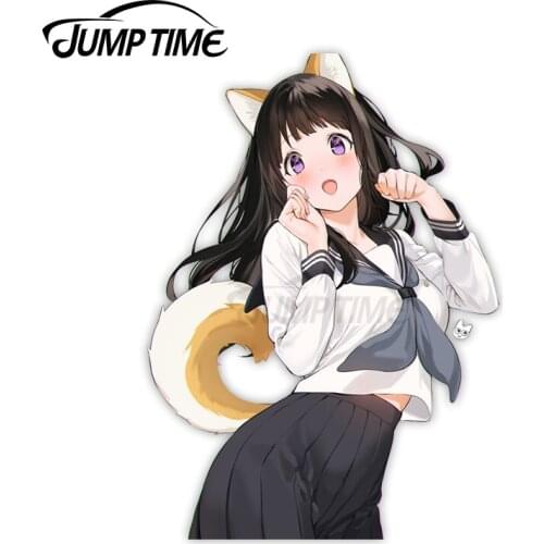 Jump Time 13cm x7.4cm Car Sticker Cute Anime Girls Decals Funny Windshield Surfboard Refrigerator Waterproof Vinyl Car Decor