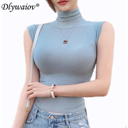 Sexy Turtleneck Sleeveless T-shirt Women thin Tops 2020 Tight fashion Tshirt Female clothes Modal Tanks Spring summer Wild Black