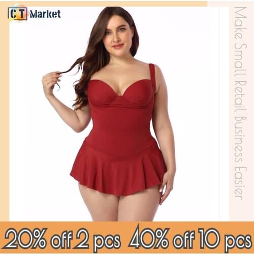 One Piece Skirt Swimsuit Women Plus Size Swimwear Quick Drying Vintage Swimming Bodysuit with Pad 2021 Holiday CTYY5552