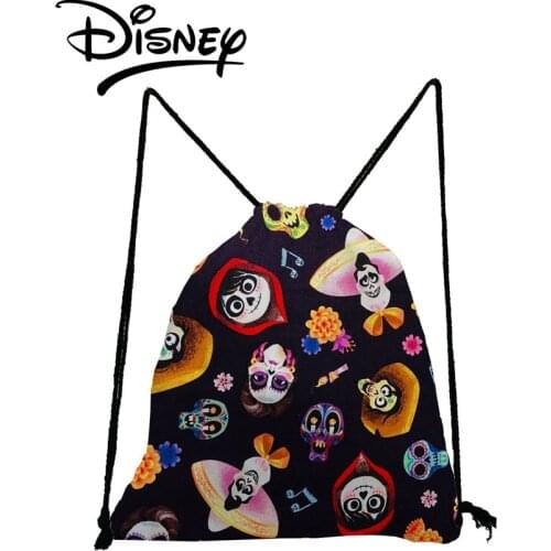 Disney Coco Skull Drawstring Bag Cartoon Child Bookbag Eco Reusable Storage Bag Black Shoe Bag Fashion To School Unisex Backpack
