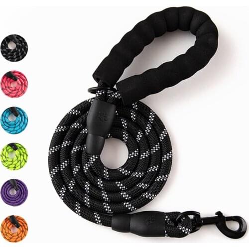 Dog Reflective Rope Nylon Large Dog Leash Walking Round Long Lead Line Pet Traction Rope Sponge Handle Traction Belt Cat Harness