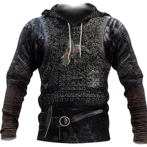 Viking Armor Tattoo 3D All Over Printed Men Hoodies Harajuku Hooded 10 Color Solid Color Long Sleeve Casual Fashion Trend