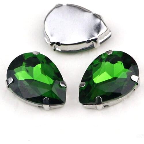 Grass Green Teardrop Shape Silver Claw AAA+ Crystal Glass Flatback Sew On Rhinestones For DIY Apparel Accessories/Bag/Shoes