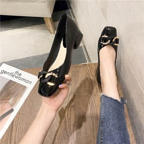 Single Shoes Womens Summer Mid-heel New Korean Version of Wild Fashion Square Toe Soft Leather Fairy Shoes Gentle Thick Heels