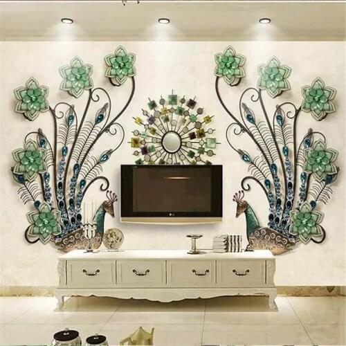 Wellyu Custom wallpaper 3D stereo mural creative diamond green peacock background painting wall papers home decor papel de pared