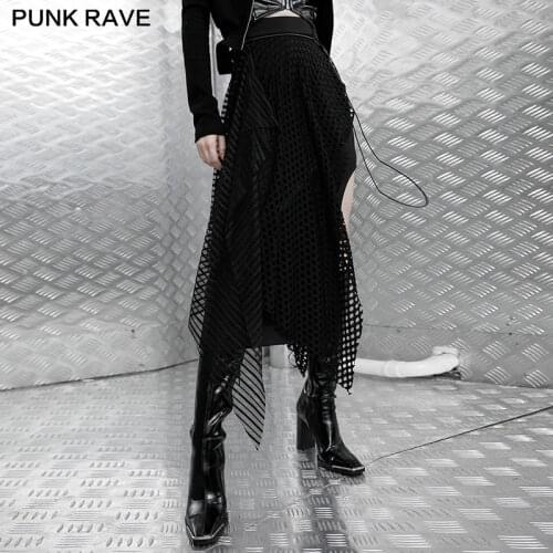 PUNK RAVE Womens Gothic "Electronic Bionic" Asymmetry Skirt Punk Sexy Multi-layered Mesh Daily Straight High Waist Skirts