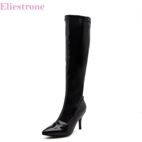 Brand New Winter Glossy White Red Women Knee High Pole Dance Boots Sexy Super Heels Lady Shoes AB822 Plus Big Size 10 32 45 48