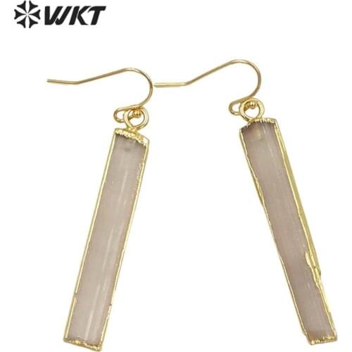 WT-E341 Wholesale Custom New Arrived Selenite Bar Earrings With Gold Trim Long Earrings For Women Gift Unique Shape 5pcs/lot