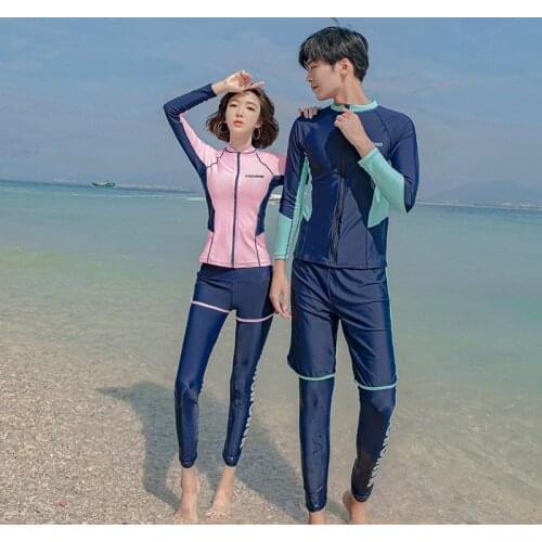 2021 Summer New Couple Swimsuit Long Sleeve Rashguard Women Trousers Slim 5 Piece Set Hot Spring Vacation Surfing Diving Suit
