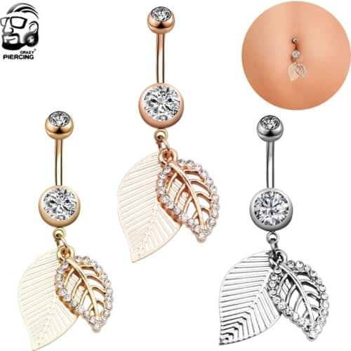 1PC Sexy Women Leaf Dangle Belly Button Rings Piercing Nombril Navel Ombligo Surgical Steel Zircon Body Piercing Jewelry Pircing