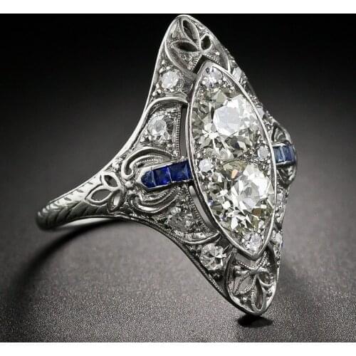 Womens Vintage S925 Silver AAA Zircon Ring Engagement Wedding Gift Jewelry Ring Wholesale
