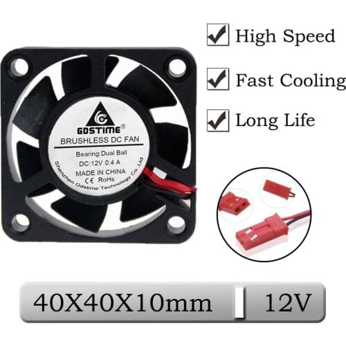 1 Pcs Gdstime 12V 4010B 4cm JST 3D Printer Cooler Radiator 40mm 40x40x10mm Dual Ball High Speed Brushless DC Exhaust Cooling Fan