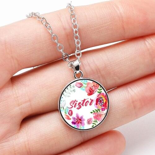 10PC Sister Flower Necklace Jewelry Charms Glass Cabochon Sisters Necklaces Handmade Pendant Jewelry Women Men Girl Gifts