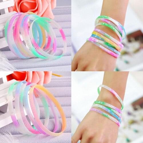 10pcs Luminous Silicone Bracelets Candy Color Printed Letters Bracelet Fashion Trendy Rubber Wristband For Couple Best Friend