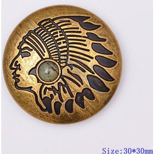 10PC Vintage Brass Southwest Indian skull Beige Turquoise Leathercraft hardware Concho For Belt Keychain Saddle Ornament