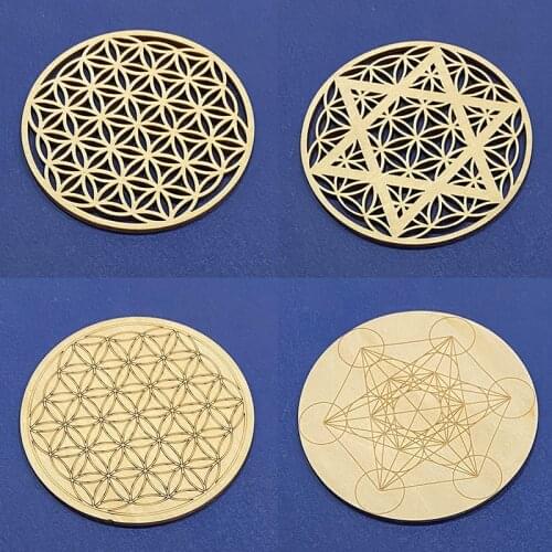 2Pcs Flower of Life Shape Wooden Wall Sign Laser Cut Non-slip Coaster Set Wood Placemats Table Mat Round Cup Pad Art Home Decor