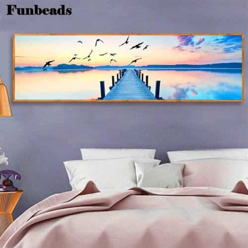 2020 Diamond Painting Seascape seagull Full square round Diamond mosaic Wooden bridge cross stitch natural landscape large FF218