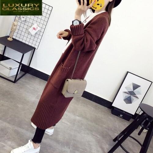 2021 Cardigan Autumn Women Long Cardigans Long Knitted Sweater Korean Style Winter Tops Ladeis Coat Chaqueta Mujer LWL785