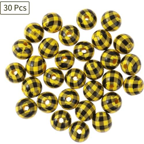 30Pcs Wooden Beads Handmade Round Plaid Bead Kit DIY Bracelet Necklace Gifts Making Connectors Home Decoration Wood Beads Crafts
