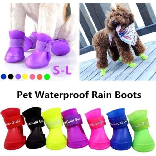 4Pc/Set Pet Dog Rain Shoes Anti Slip Waterproof Cat Shoe Rubber Boots for Outdoor Footwear Socks zapatos perro sapato cachorro
