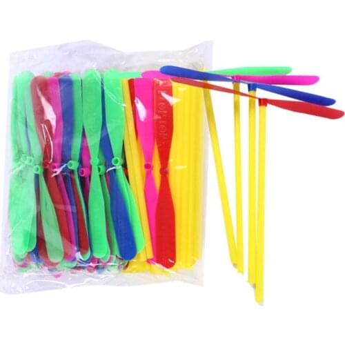 50pcs Plastic Bamboo Dragonfly Propeller Outdoor Classic Toy Kid Gift Rotating Flying Arrow Kites Multicolor Random Color