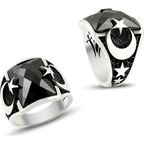 925 Silver Elegant Moon Star Turkish Rings for Men