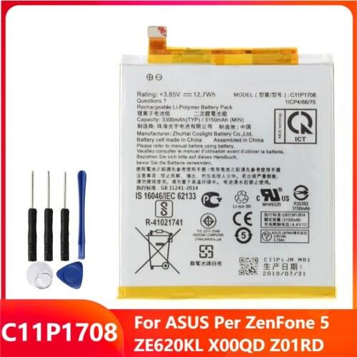 Original Replacement Phone Battery C11P1708 For ASUS Per ZenFone 5 ZE620KL X00QD Z01RD Genuine Rechargable Batteries 3300mAh