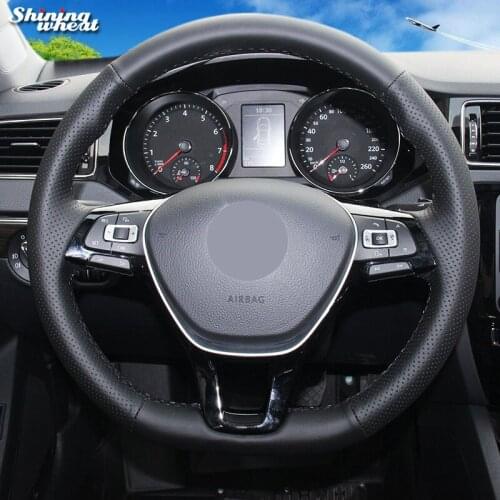 BANNIS Black Genuine Leather Steering Wheel Cover for Volkswagen VW Golf 7 Mk7 New Polo Jetta Passat B8