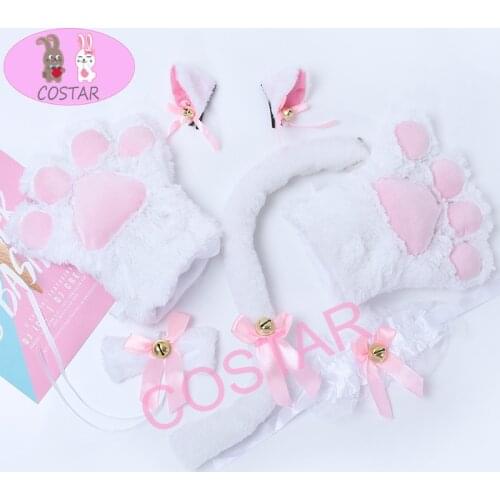 COSTAR Cat Cos Props Cat Headband Cat Paw Gloves Cat Tail Cute Cat Costume Props Set