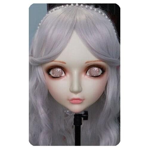 DM037) Women/Girl Sweet Resin Half Head Kigurumi BJD Mask Cosplay Japanese Anime Lifelike Lolita Mask Crossdressing Sex Doll