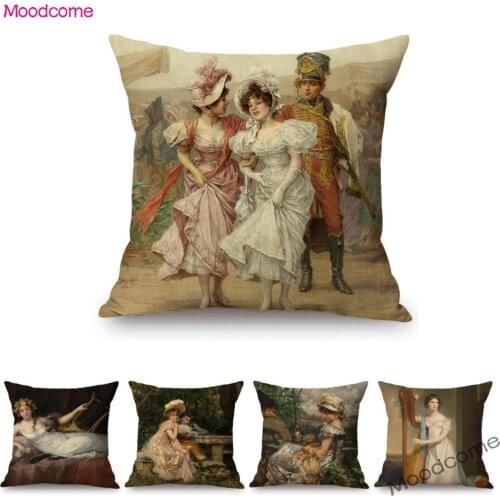 European Elegant Woman Lady Royal Court Victorian Era Duchess Princess Oil Painting Home Decor Sofa Pillow Cover Cushion Cover