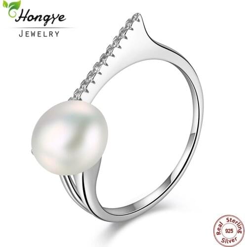 Hongye 925 Sterling Silver with Natural Freshwater Pearl Rings Jewelry for Women 2020 Chic Design Fashion for Party with Box