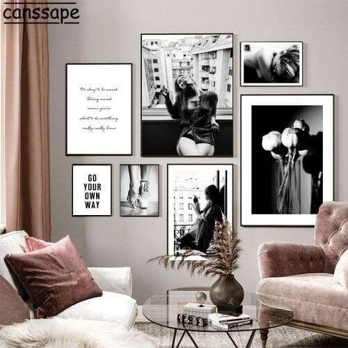 Ballet Girl Fashion Wall Art Poster Black White Vintage Canvas Paintings Smoking Woman Prints Nordic Modern Picture Home Decor