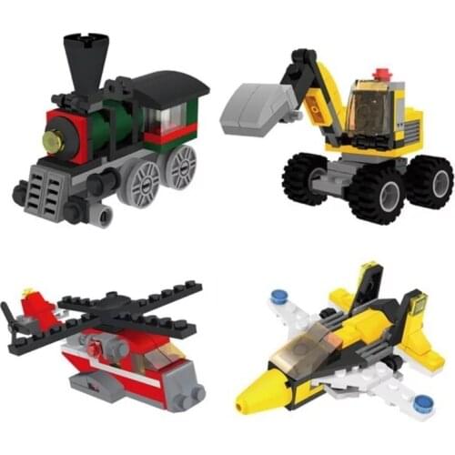 Small Particle Building Block Digger Helicopter Mini Assembly Vehicles Children Kids Toys Early Education Enlightenment Gifts