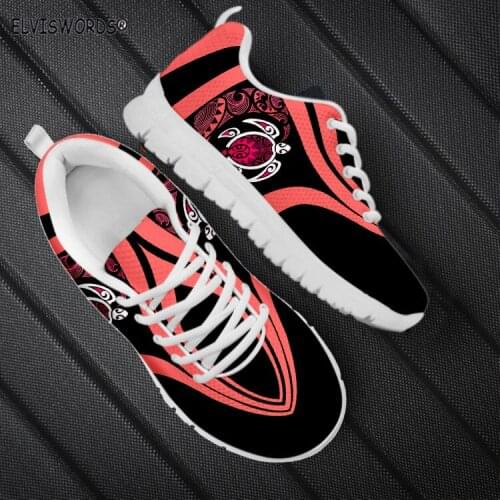 ELVISWORDS Dark Color Traditional Tribal Turtle Pattern Casual Lace Up Sneakers for Women Stylish Comfortable Ladies Flat-Shoes