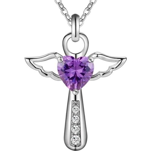 Fashion Jesus Cross Love Angel Heart Wing Silver Plated Pendant Necklace 18inch Women Girls Christmas Jewelry Gift
