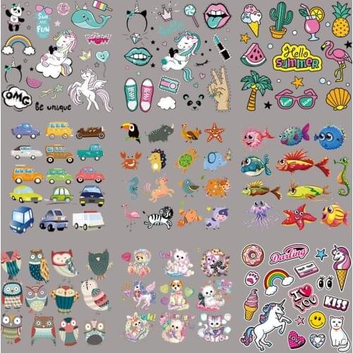 Adhesive Patches Set For Clothing Iron On Transfers Unicorn Flowers Stickers DIY Heat Transfer Patches Print On Pants Hoodies